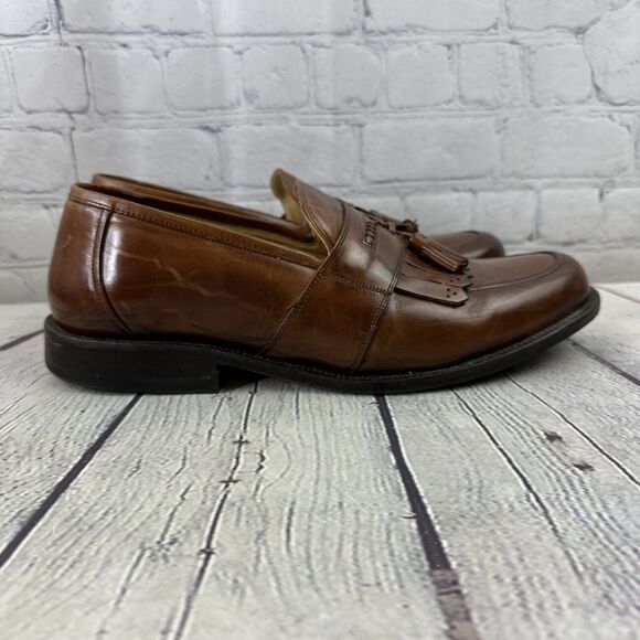 Johnston Murphy Passport Loafers Brown Leather Kiltie Tassel‎ Shoes Sz 10W Italy - Picture 5 of 13